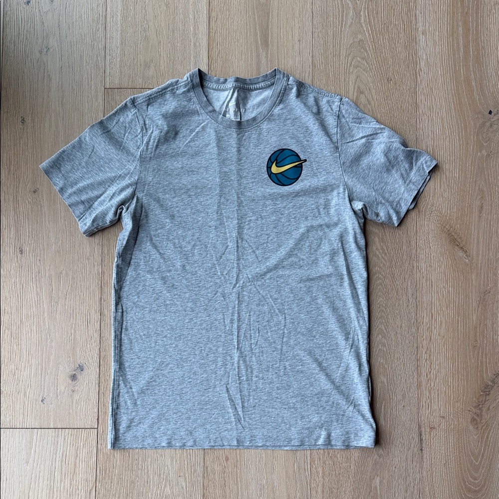 Nike Gray Short Sleeve Tee with Blue & Yellow Logo